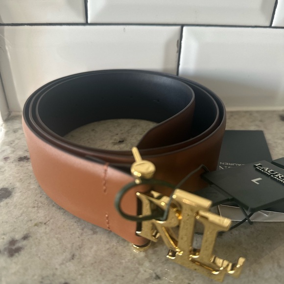Ralph Lauren Leather Logo Women's Brown and Gold Belt - Picture 2 of 9